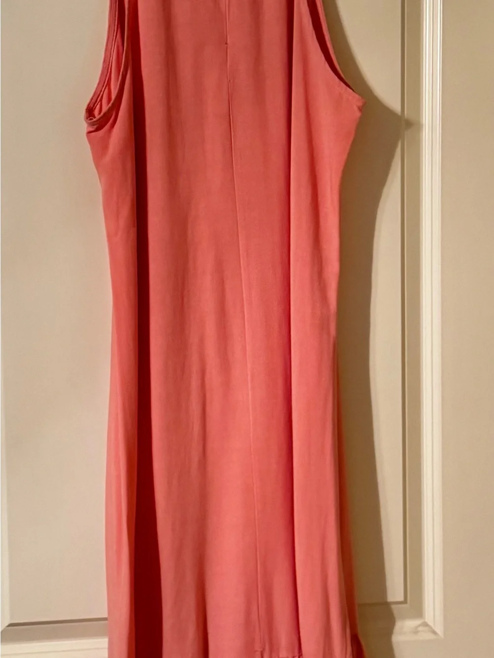 HOFSTORE Coral Pink Sleeveless Swing Dress Ruffle Hem Boutique Resort Dress